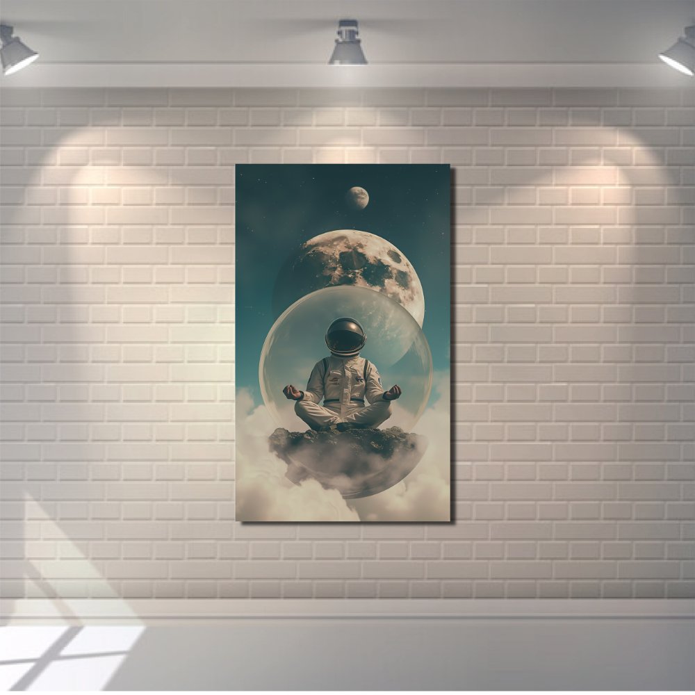 Meditating astronaut in space