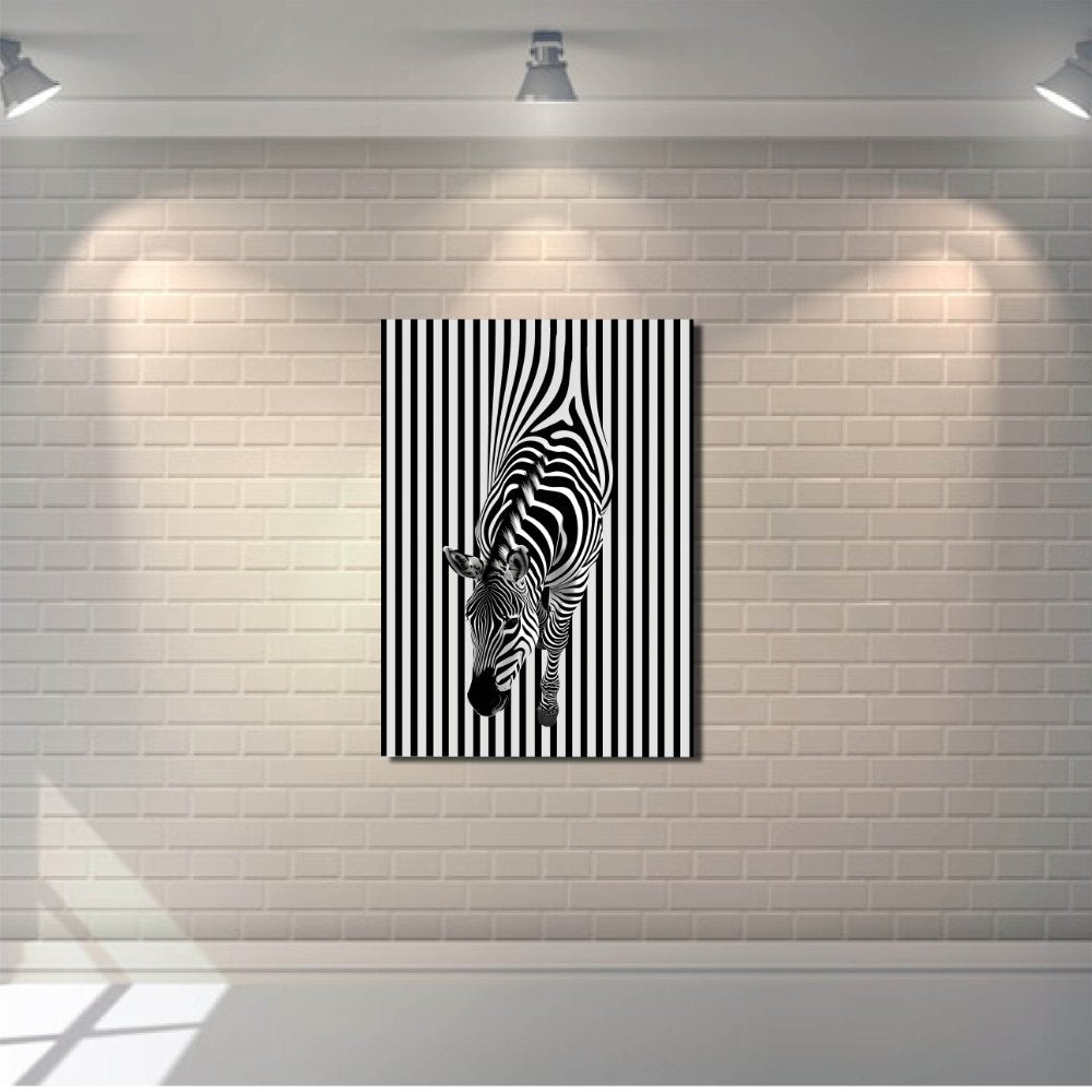 Zebra On Striped Background